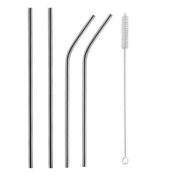 ORION reusable Straws with brush stainless steel 21.5 cm (4pcs)
