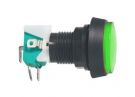Push-button switch ON-(ON) 250V/10A (rounded) with microswitch green