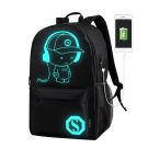 OEM School Bags, GIM Anime Luminous Backpack Canvas Shoulder Daypack Boy Rucksack with USB Cable and Lock and Pencil Bag for Teens Girls Boys (Black) 