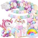 Unicorn Birthday Party Decoration with 3D Unicorn Balloon Garlands and Cake Topper (66pcs)