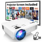 DR.Q HI-04 Projector with Projection Screen 1080P Full HD and 170'' Display Supported Compatible with TV Stick PS4 HDMI VGA TF AV USB (White)