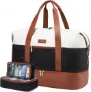 LOVEVOOK Women's Travel Bag, cabin bag with Toiletry Bag, Shoe Compartment (brown)