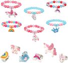 Children's Unicorn Bracelet with Colourful Adjustable Rings Pack of 12