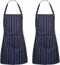 Unisex Kitchen Apron Adjustable Waterproof Resistant with 2 Pockets (Blue White  2 Pack)