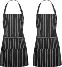 Unisex Kitchen Apron Adjustable Waterproof Resistant with 2 Pockets (Black - White 2 Pack)