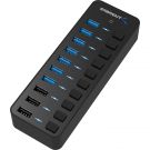 Sabrent 10 Port USB Hub with Individual LED Power Switches (7 + 3 Charging Ports) 
