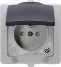 Kopp Centre Protective Contact Socket with Lid and Increased Touch Protection AP-FR Nautic Grey (107956008)