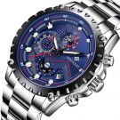 WISHDOIT Men's Sport Waterproof Chronograph Silver Stainless Steel Watch (Blue)