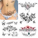 Multicolored 3D flowers and butterflies large Waterproof temporary tattoo set for women - 14 patterns (17x24 cm)