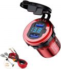 Thlevel QC3.0 Dual Port USB Charger 9V - 32V 36 W Quick Charge with LED Digital Voltmeter Display Switch (Red)
