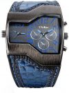 Analogue Quartz Casual Watch 47mm Leather Strap (Blue)